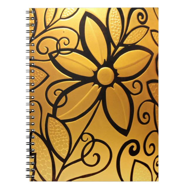 Radiant Golden Yellow Floral Design Notebook (Front)