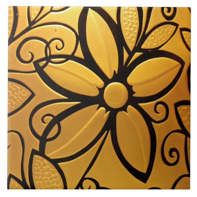 Radiant Golden Yellow Floral Design Tile (Front)