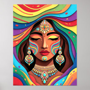 Radiant Harmony, A Colorful Paper-Cut Portrait Poster