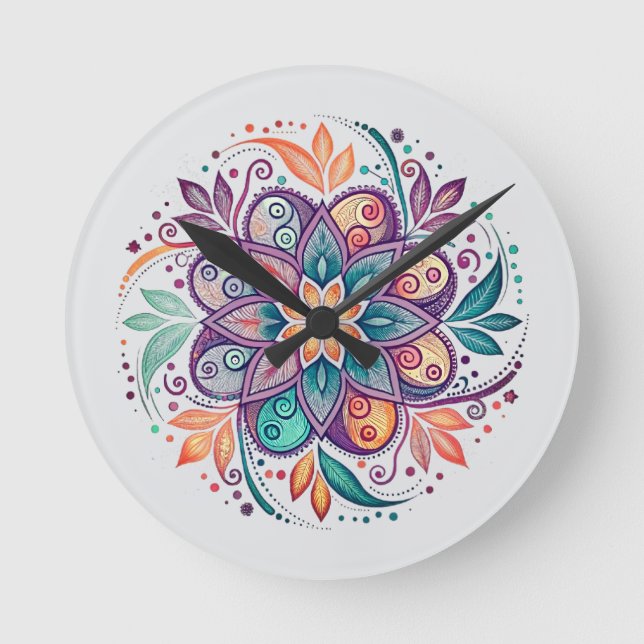  “Radiant Harmony Mandala" Round Clock (Front)