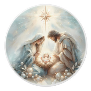 Radiant Holy Family Nativity Scene Ceramic Knob
