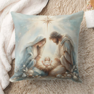 Radiant Holy Family Nativity Scene Cushion