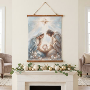Radiant Holy Family Nativity Scene Hanging Tapestry