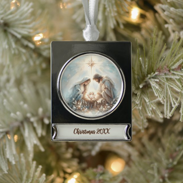 Radiant Holy Family Nativity Scene Silver Plated Banner Ornament (Tree)