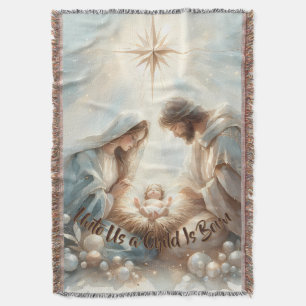 Radiant Holy Family Nativity Scene Throw Blanket