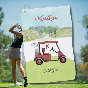 Radiant in Red Scenic Golf Gal Cart Initial Name Towel