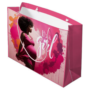 Radiant Joy: Vibrant It's a Girl Ethnic Pregnancy Large Gift Bag