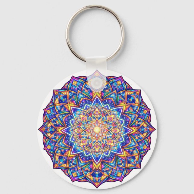 Radiant Kaleidoscope Mandala - Color Harmony Key Ring (Front)