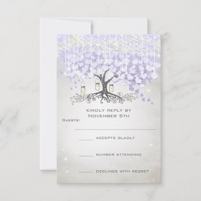 Radiant Lavender Heart Leaf Wedding RSVP Card (Front)