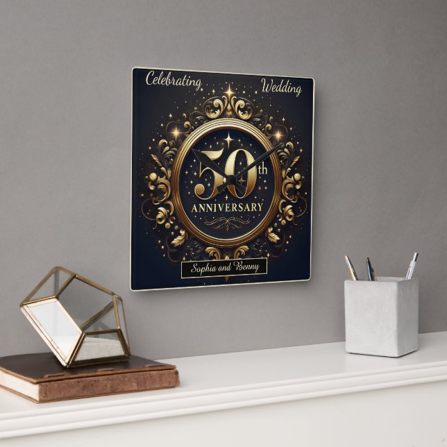 Radiant Legacy: 50 Years of Love Square Wall Clock (Office)