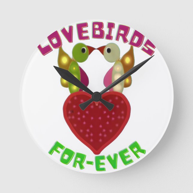 Radiant Lovebirds Heart Design Throw Pillow Round Clock (Front)