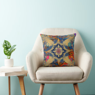 Radiant Mandala: Vibrant Symmetrical Fantasy Art Cushion