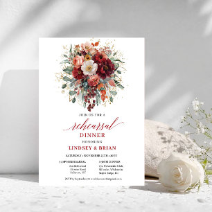 Radiant Marsala Autumn Floral Rehearsal Dinner Invitation