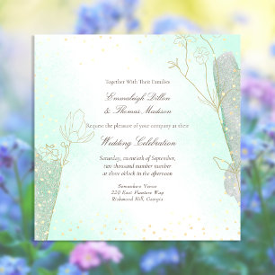 Radiant Mint Green Botanical Glitter Wedding Invitation