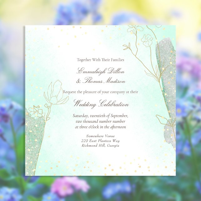Radiant Mint Green Botanical Glitter Wedding Invitation (Creator Uploaded)