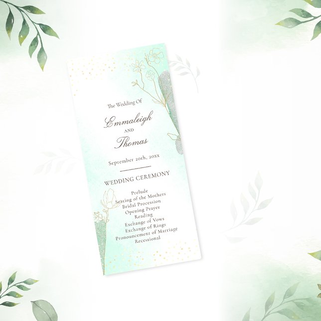 Radiant Mint Green Botanical Glitter Wedding Programme (Creator Uploaded)