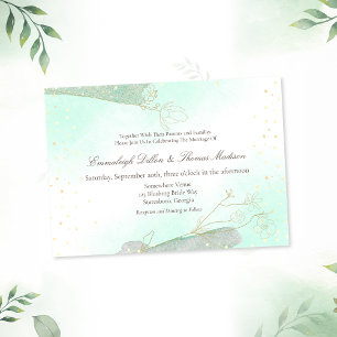 Radiant Mint Green Foliage Glitter Wedding Invitation