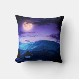 Radiant Moonlit Mountain Scene Cushion