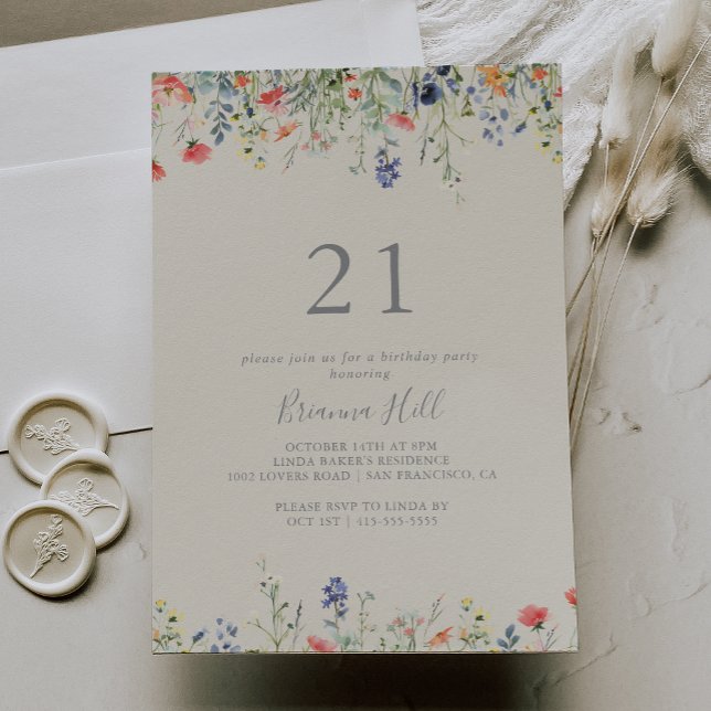 Radiant Multicolor Wildflower 21st Birthday Party Invitation (Creator Uploaded)