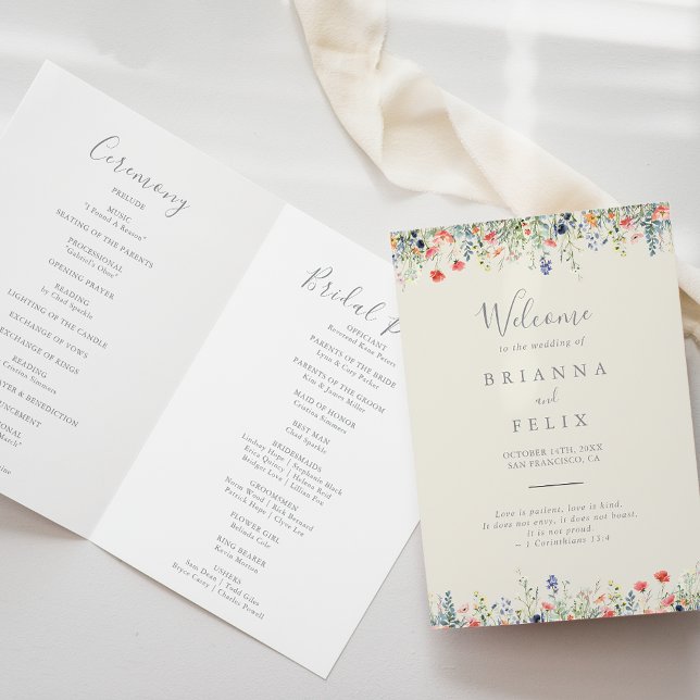 Radiant Multicolor Wildflower Folded Wedding Programme (Creator Uploaded)