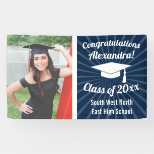 Radiant Navy Blue Custom Photo Graduation Banner