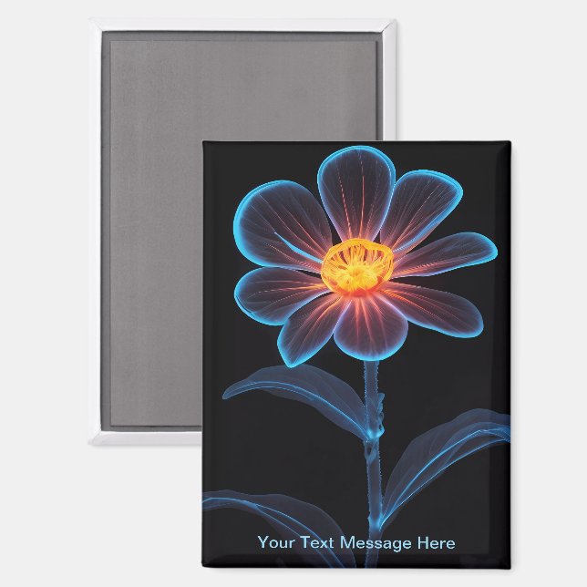 Radiant Neon Glow Flower Art Magnet (Front/Back)