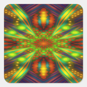 Radiant Neon Starburst Kaleidoscope Square Sticker