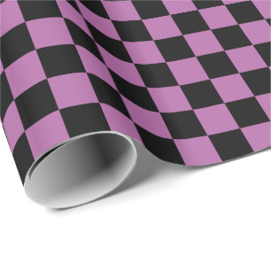 Radiant Orchid and Black Chequerboard Squares Wrapping Paper