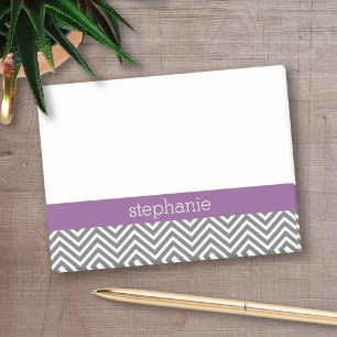 Radiant Orchid and Grey Chevrons Custom Name Post-it Notes