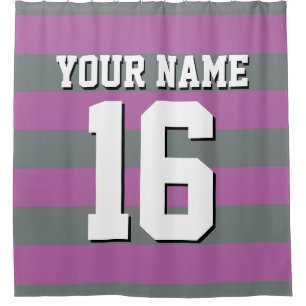 Radiant Orchid Charcoal Sports Jersey Stripe Shower Curtain