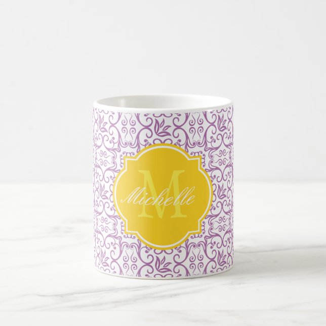 Radiant Orchid Damask Monogram Mug (Center)
