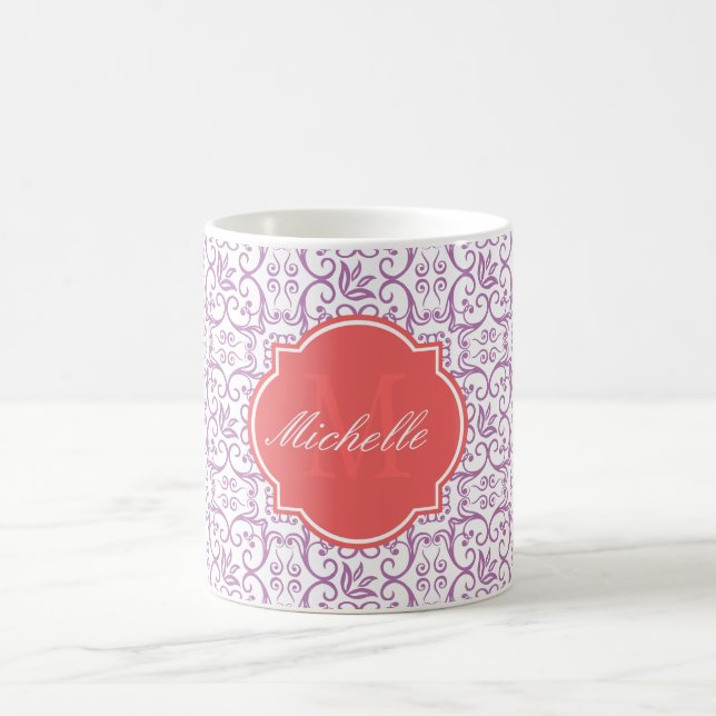 Radiant Orchid Damask Monogram Mug (Center)