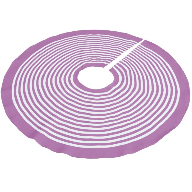 Radiant Orchid Purple White Striped Christmas Brushed Polyester Tree Skirt (Angled)