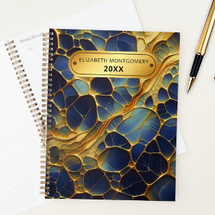Radiant Organic Golden Lines on Blue Indigo Planner