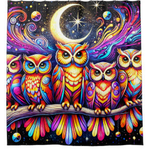 Radiant Owl Night Scene Shower Curtain