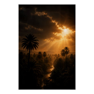Radiant Palm Grove Chiaroscuro Poster