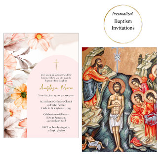 Radiant Pastel Spring Flowers Orthodox Baptism     Invitation