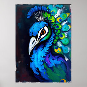 Radiant Peacock Splash Art – Colourful Bird Art Poster