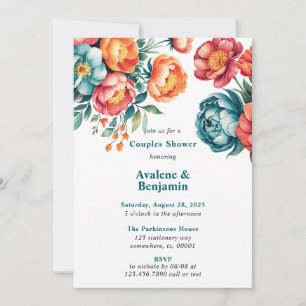 Radiant Peony Bouquet Couples Shower Invitation