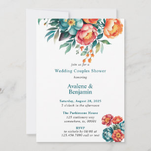 Radiant Peony Bouquet Wedding Couples Shower Invitation