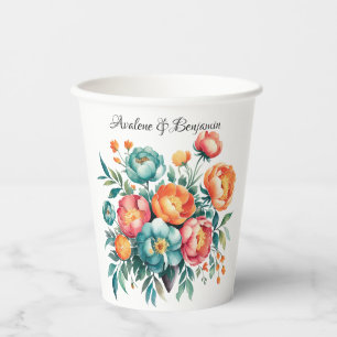 Radiant Peony Bouquet Wedding Paper Cups
