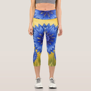 Radiant Petal: Cornflower Blue Capri Leggings