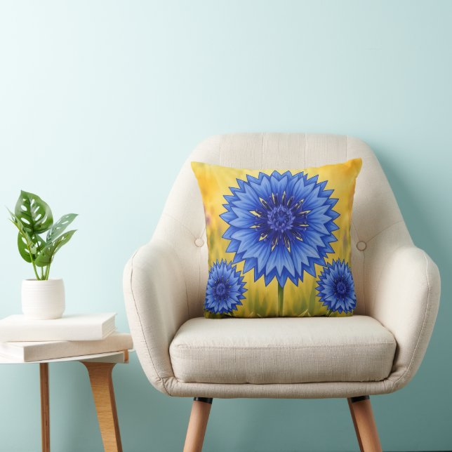 Radiant Petal: Cornflower Blue Cushion (Chair)