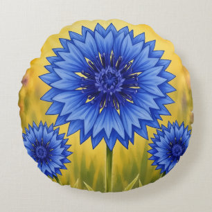 Radiant Petal: Cornflower Blue Round Cushion