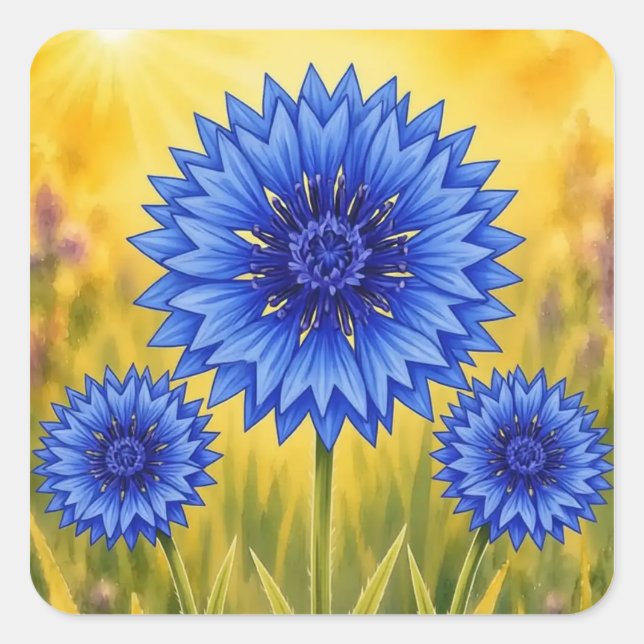 Radiant Petal Series – Cornflower Square Sticker (Front)