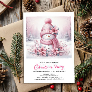 Radiant Pink Coquette Snowman Kids Christmas  Invitation