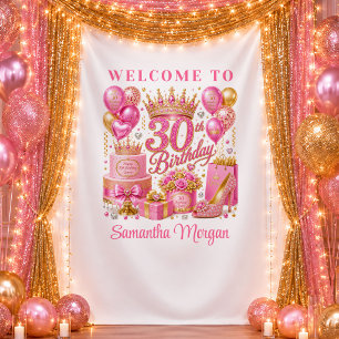 Radiant Pink Gold Confetti 30th Birthday Backdrop Tapestry