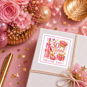 Radiant Pink Gold Confetti 30th Birthday Stickers