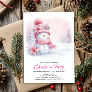 Radiant Pink Snowman Digital Kids Christmas Party  Invitation