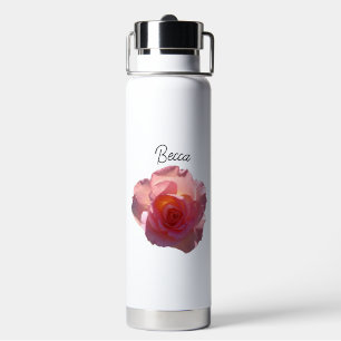 Radiant Pink Tea Rose Personalised Water Bottle